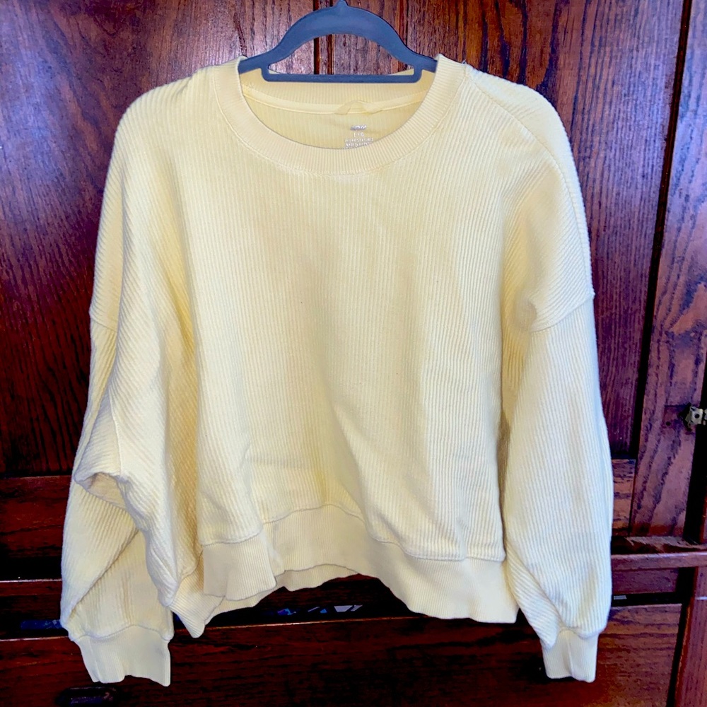AERIE baby yellow corded cropped sweatshirt